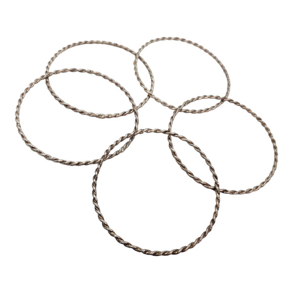 Vintage 10k White Gold Plated Rope Twist Bangle Bracelet Stackable 5 Pc Lot - Picture 7 of 7